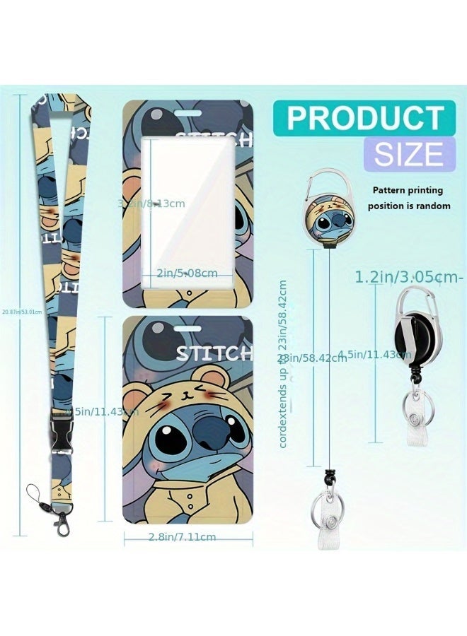 Disney 3-in-1 Disney Blue Stitch Logo Plastic ID Holder with Lanyard, Retractable ID Roller, Keychain, and Extension Chain - Suitable for workers, students, bus drivers, doctors, nurses, etc. - Image 2